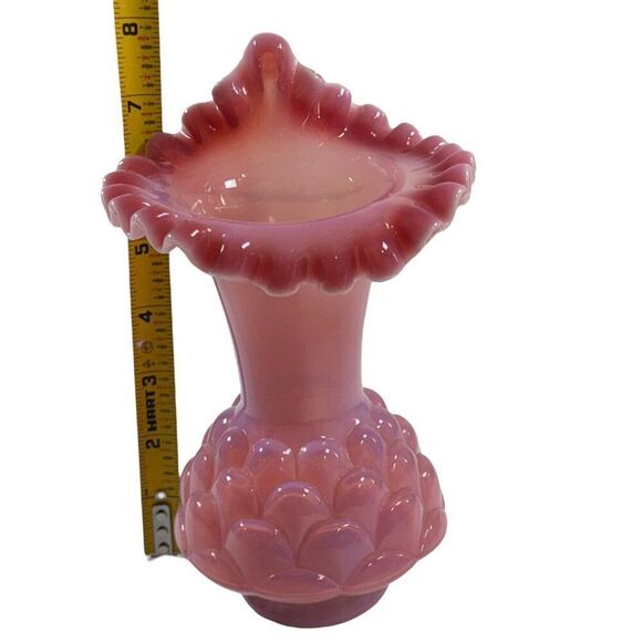 Fenton Jacqueline Tulip Vases Pink Opaline Fish Scale Jack In The Pulpit RARE - Picture 6 of 6